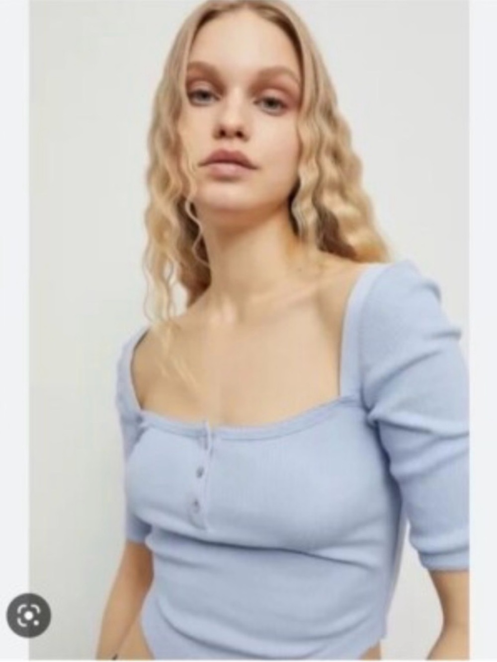 Urban Outfitters Light Blue Square-Neck Ribbed Button Tee